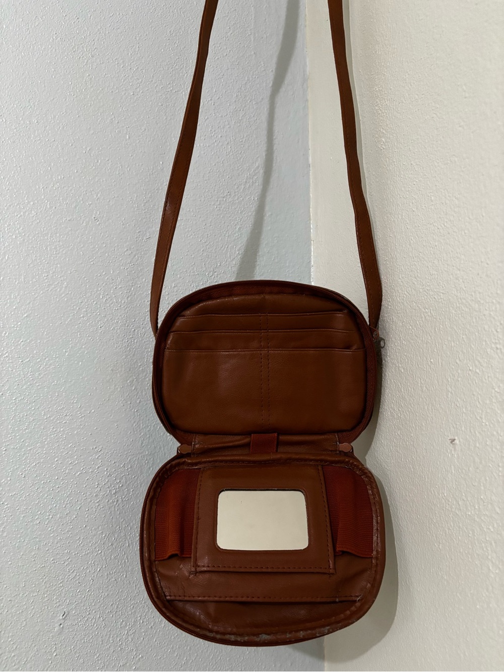 1994 Avon Brown Crossbody Leather Mini Bag with Mirror
